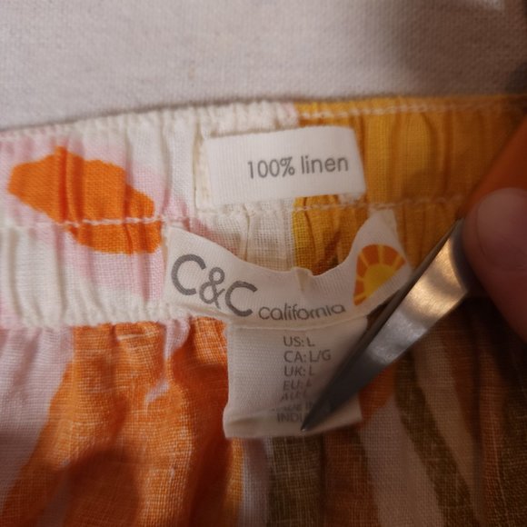 C&C California Faux Wrap Skirt Womens Large Floral 100% Linen Pocket Breathable - Picture 14 of 16